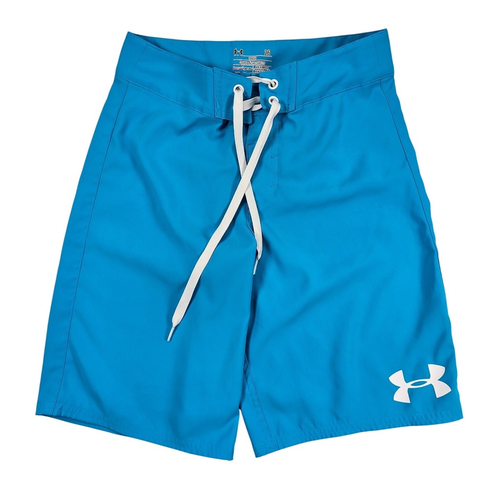 Under Armour Youth Blue HeatGear Control Board Shorts Swim Trunks 26 Drawstring